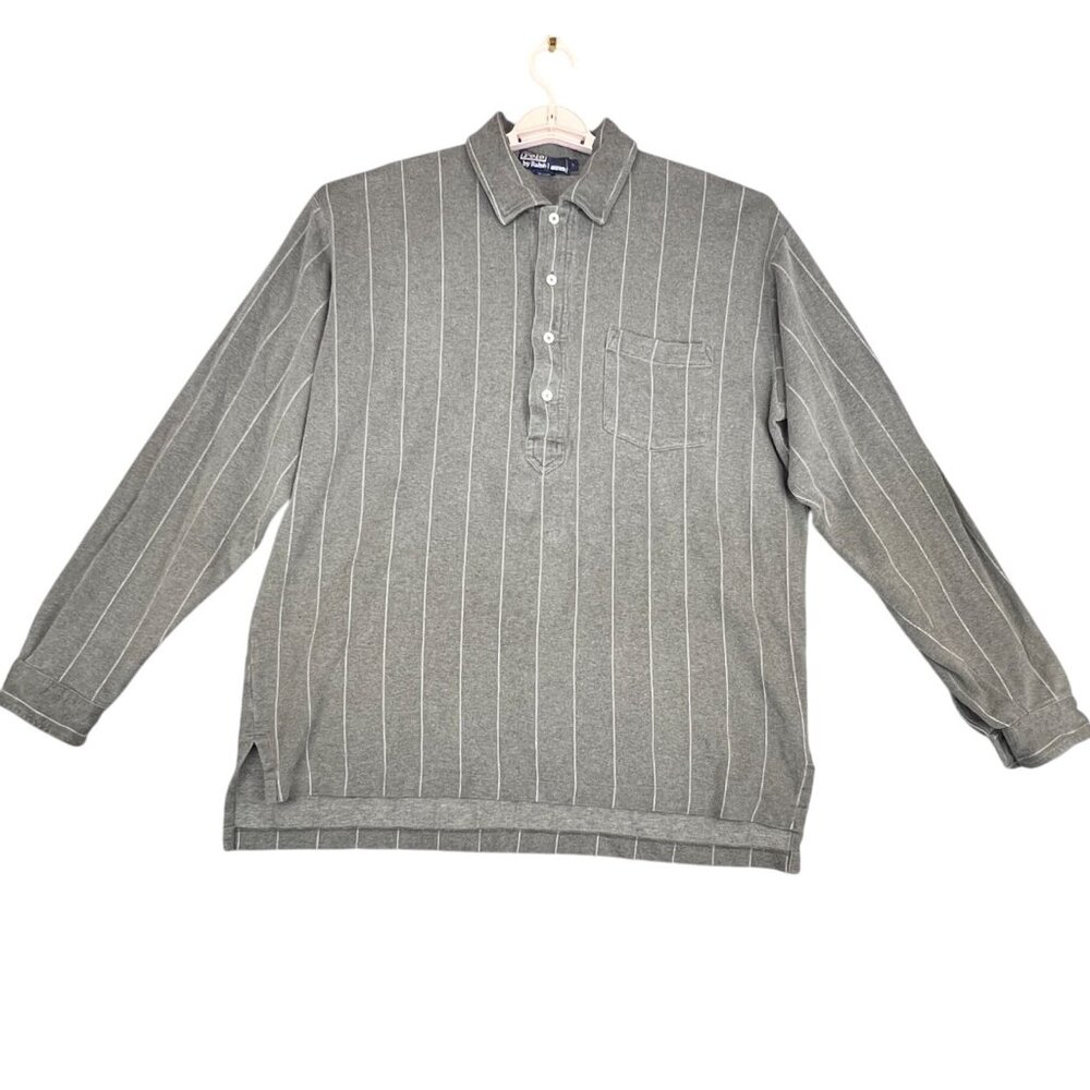 Polo Ralph Lauren Mens Large Pullover Shirt Stripe Preppy Pocket Long Sleeve VTG